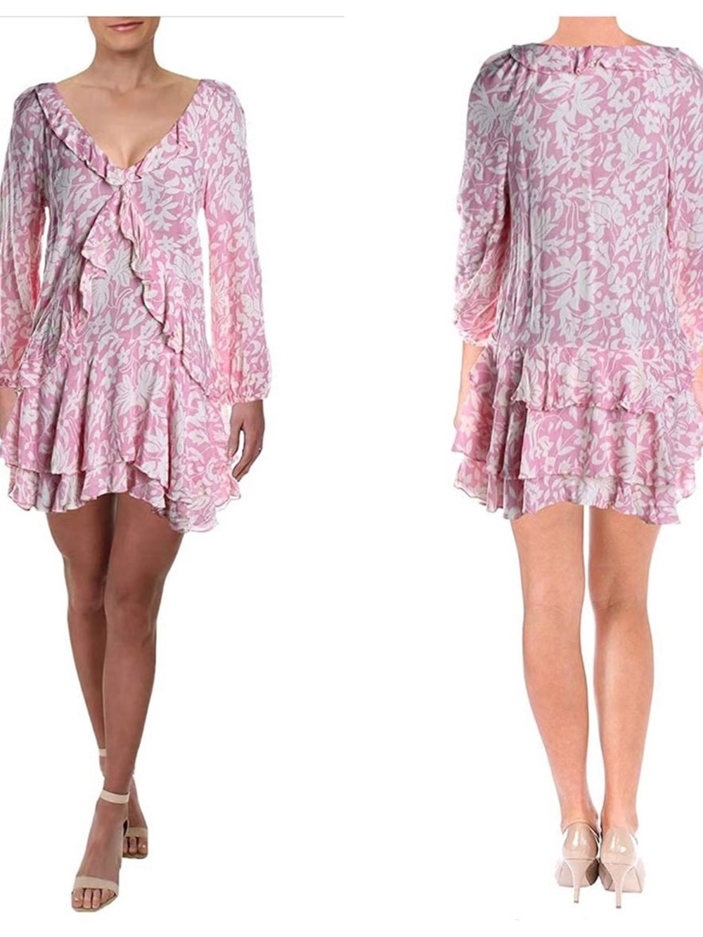 Free People Rebecca Ruffle Floral Pink Dress